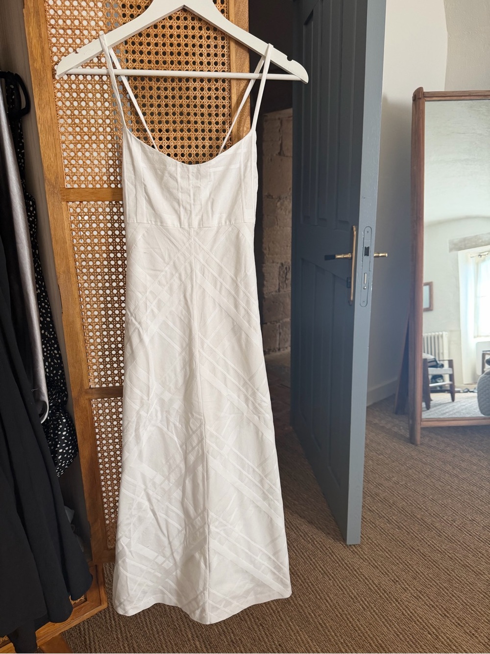 Theory White Cotton Bias-Cut Midi Dress